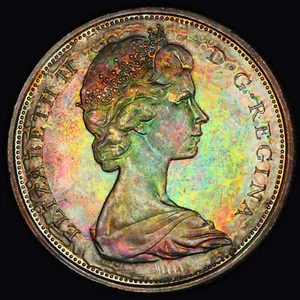 PCGS MS63 1967 Canada Silver Wolf 50 Cents, Trueview- Rainbow Toned! - Picture 1 of 4