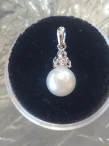 Perle Rund Weiß Topas Anhänger 14kt Massiv Weißgold - Bild 1 von 12
