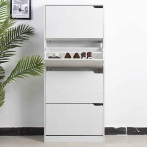 Scarpiera 4 Ante Ripiani Doppia Profondita Legno MDF 63x24x150 Bianco Frassinato - Foto 1 di 6