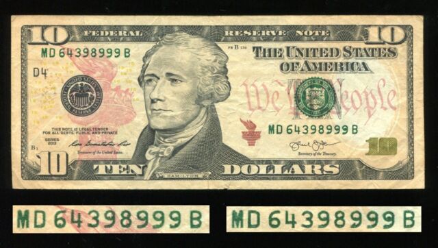 ESTADOS UNIDOS - FE - 10 DOLLARS - 2013 - 5 NOTAS