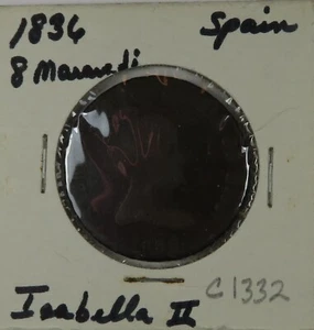C1332 Spain, AE 8 Maravedi of Isabella II, 1836 - Picture 1 of 4