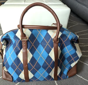 NWOT Argyle Pattern Canvas Weekender Overnight Duffle Bag - Picture 1 of 17