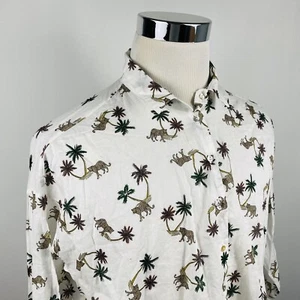 H&M Größe 8 Tigermuster Shirt Top Blumen Palmen auf weiß 100 % Baumwolle Knopfleiste - Bild 1 von 4
