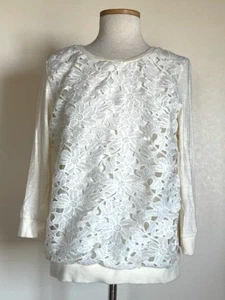 Camiseta de punto en crema con superposición frontal de encaje sin talla (L) - Imagen 1 de 3