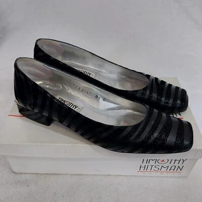 Zapatos de tacón Timothy Hitsman para mujer de cuero negro con textura a rayas talla 8,5 C Foto 1 de 4