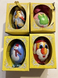 4 Vintage Intermun Polish Hand Painted Egg Christmas Ornaments Angels & Snowman - Picture 1 of 7