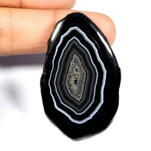 Bonito ~ Geoda Rebanada Negra Natural Ágata Druzy Cabujón Piedra Preciosa Suelta 71 Cts #9980 - Imagen 1 de 6