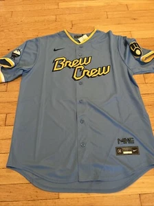Nike MLB Milwaukee Brewers City Connect Christian Yelich Jersey Men's Sz L T770 - Picture 1 of 9
