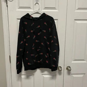 Forever 21 Sweatshirt Royal Red Roses Black Size Men's Large Hoodie Skateboard - Picture 1 of 5