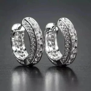 2Ct Round Cut Lab-Created Diamond Women's Huggie Earrings 14K White Gold Plated - Picture 1 of 3