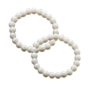 2x 8mm Faux Pearls Elastic Bracelet Imitation Pearls Elastic Bracelets Jewelry - Picture 1 of 8