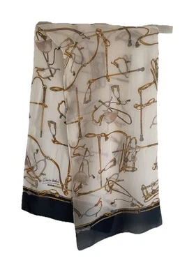 "Bufanda de seda ENRICO COVERI con cadena ecuestre y estampado de bridas 59""/13"" EC" Foto 1 de 4