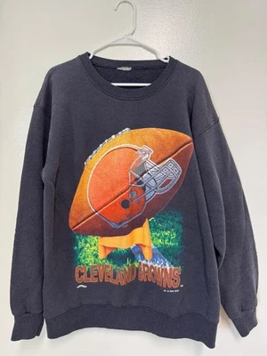 Vintage 90s Nutmeg Cleveland Browns NFL Crewneck Sweatshirt Big Print Black L - Image 1 of 4