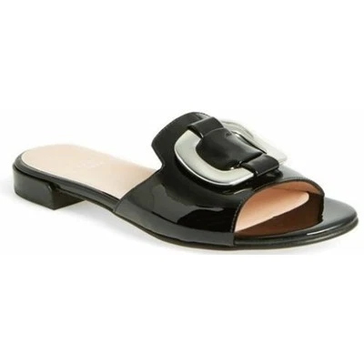 Stuart Weitzman Odeon Silver Buckle Vamp Flat Slide Sandals Sz 5.5 - Image 1 of 4