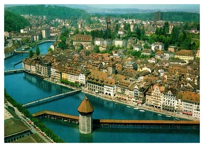 Postal Suiza Lucerna - vista de pájaro Foto 1 de 2