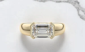 3 Carat Emerald Cut Diamond Solitaire Ring East-West Lab Grown - Picture 1 of 6