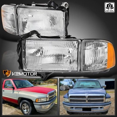 Fits 1994-2001 Dodge Ram 1500 2500 3500 Headlights w/ Corner Signal Lamps 94-01 Foto 1 de 4