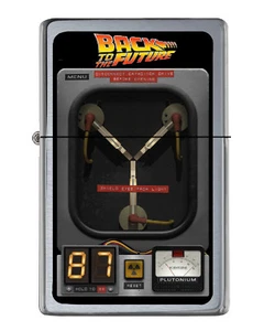 Back To The Future Flux Capacitor Flip Top Lighter Brushed Chrome Vinyl Image. - Picture 1 of 2