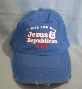 ADAMS GEHOBENE MODISCHE KOPFBEDECKUNG ~ "ICH WÄHLE 2 WEGE JESUS & REPUBLIKANER ~ BLAU ~ VERSTELLBAR - Bild 1 von 4
