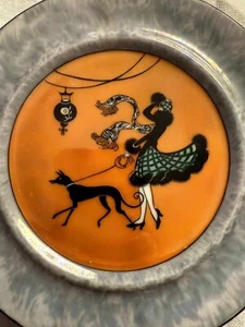 Rare Vintage Noritake Iridescent Lady with Dog Art Deco Plate Handpainted Japan - Picture 1 of 9