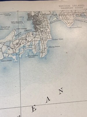 original 1905 USGS map of Newport, Wakefield, Narragansett Pier, Jamestown, RI - Image 1 of 4