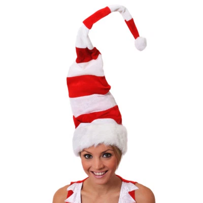 I LOVE FANCY DRESS CHRISTMAS SANTA HAT WIRED TALL RED & WHITE STRIPED FANCY DRESS SECRET SANTA LOT