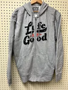 New Life IS GOOD Mens Cotton Blend Full Zip Hoodie Spell Out Gray L Patch NWT - Picture 1 of 11