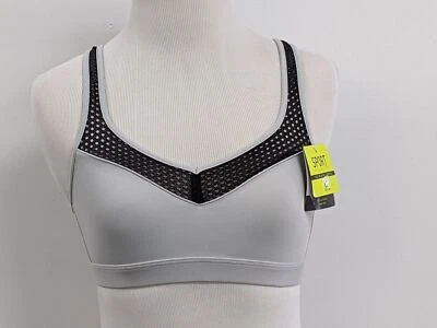 Sujetador deportivo Wacoal para mujer 32A/B gris negro malla cruz correa ajustable nailon nuevo Foto 1 de 4