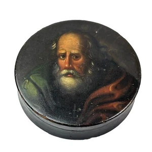 Deutsche Schnupftabakdose Stobwasser Pappmaché bemalt B9cm um 1860 - Bild 1 von 12
