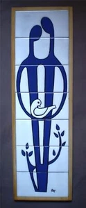 Greek Studio Art Pottery Large Tile Modern Abstract Couple Bird Dove Tsakirakis. - Picture 1 of 9
