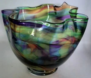 Hand Blown Art Glass Handkerchief Bowl Artist Signed And Dated - Picture 1 of 8