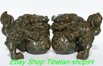 Statua leone guardia cane foo fu porcellana forno quan lunga dinastia cinese 6,2" - Immagine 1 di 4