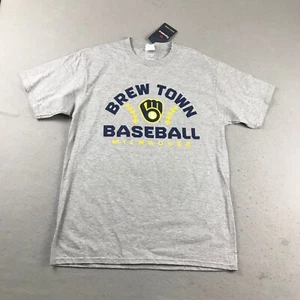 Milwaukee Brewers Shirt Men Medium Gray Crew Neck Short Sleeves Baseball Tee NWT - Picture 1 of 12
