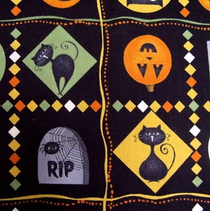 Debbie Mumm Halloween Cotton Fabric SCAREDY CATS Grid Wilmington 42" X .75 Yd - Picture 1 of 5