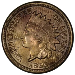 1863 Indian Head Cent AU+ Almost UNC Civil War Type Coin A1295 - Picture 1 of 2