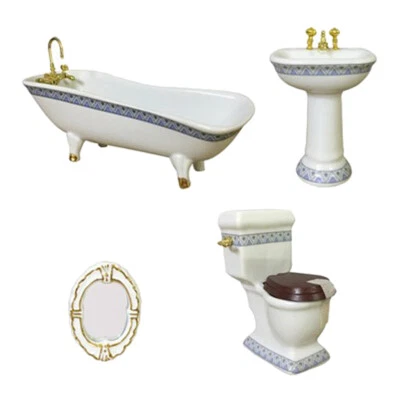 4 pz / set 1/12 vasca da bagno in miniatura lavandino wc casa delle bambole - Immagine 1 di 4