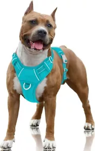 No-Pull Dog Harness Reflective Front Clip Control Handle ID Tag Pocket L Ocean - Picture 1 of 6