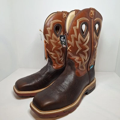 Twisted X Boots Mens 10.5 D Wide Brown Western Cowboy Work Square Alloy Toe NEW - Image 1 of 4