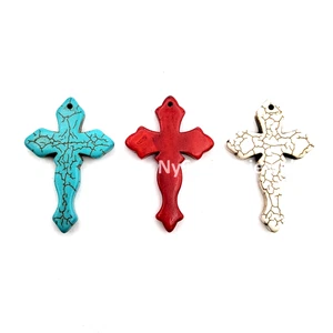 29x44mm Multicolor Cross Gemstone Bead Howlite Magnesite Turquoise Cross Pendant - Picture 1 of 17