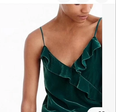 J. Crew Green Velvet Ruffle Babydoll Going Out Camisole 10T Drapey Holiday - Image 1 of 4