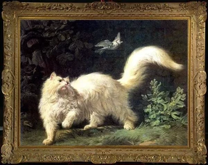 Handmade Old Master-Art Antique Oil Painting Animal cat on canvas 24"x30" - Picture 1 of 2