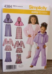 Simplicity 4384 Pattern Girls 3-8 Jumper Skirt Poncho Jacket Pants Outfit Uncut - Picture 1 of 2