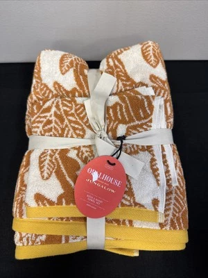 Juego de toallas de mano de baño Opalhouse Jungalow 2 piezas estampado naranja borde amarillo 100 % algodón  Foto 1 de 4