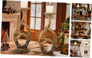 Vintage Antler Candle Holder Set of 2, Large Farmhouse Candlestick Holders - Picture 1 of 7