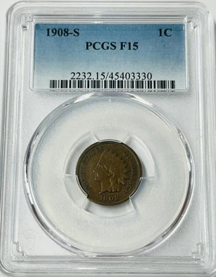 1908 S Indian Head Cent PCGS F15 - Image 1 of 4