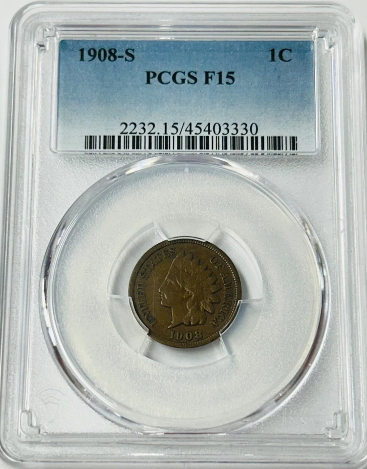 1908 S Indian Head Cent PCGS F15 - Image 1 of 4