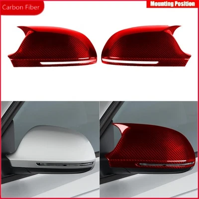 Red Dry Carbon Fiber Side Rearview Mirror Cap Cover For Audi A4 B8 2009-2012 Foto 1 de 4