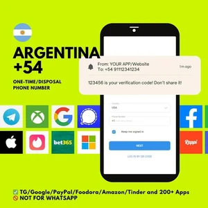 Argentine +54 Numéro unique pour code de vérification SMS, OTP, 2FA, pas de SIM nécessaire - Photo 1 sur 3