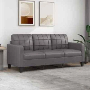 Divano a 3 Posti Grigio 180 cm in Similpelle - Foto 1 di 9