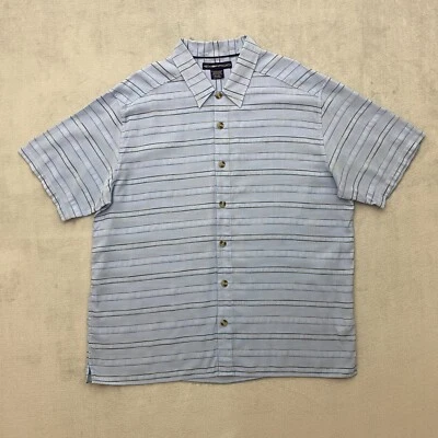 Exofficio Shirt Men XL Blue Striped Short Sleeve Lightweight Travel Button-Up - Image 1 of 4